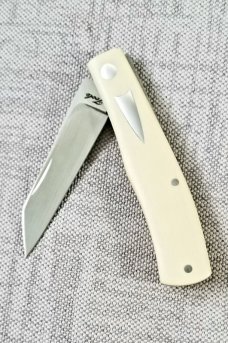 Bobby Toole Custom Shadow Native ,W/pouch and coa,3 7/8" clsd,Cpm-154,ivory Linen Micarta
