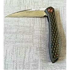 Jerry Moen Mongoose Wharncliffe Loki damasteel,carbon fiber over titaninium,copper accents,Flipper