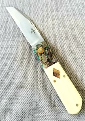 Vincenzo Balistreri Custom Red Arrow, 4" clsd, elephant ivory scales, Liracarta bolsters & shield