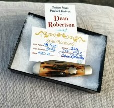 Dean Robertson Custom Sambar Stag Native Knife, 01 Tool, 3 5/8" clsd,New,box and coa#269