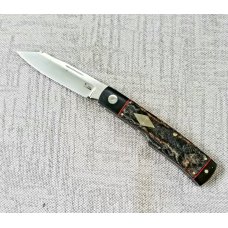 K'roo Custom Native Knife, NEW,W/ slip, 4".Blanket Micarta & linen ..red accents..rwl34. Filework
