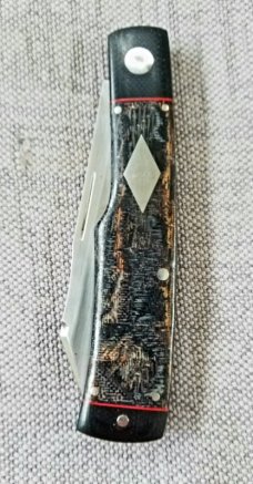 K'roo Custom Native Knife, NEW,W/ slip, 4".Blanket Micarta & linen ..red accents..rwl34. Filework 
