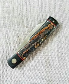 K'roo Custom Native Knife, NEW,W/ slip, 4".Blanket Micarta & linen ..red accents..rwl34. Filework 