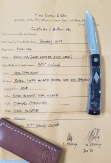 K'roo Custom Native Knife, NEW,W/ slip, 4".Blanket Micarta & linen ..red accents..rwl34. Filework 