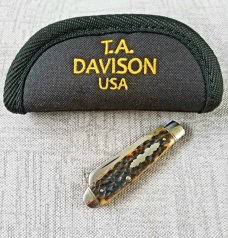 TA Davison Lambsfoot Jack Knife,NEW,3 5",Sambar Stag...jeweled liners,CTS-xhp..ringed bolsters & cap