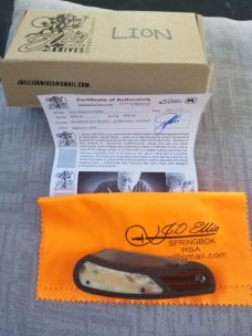 Johan Ellis Lion Custom,4", Rwl34,Giraffe Bone,Ironwood and Shadetree Oreo Micarta Frame,COMPLEX 