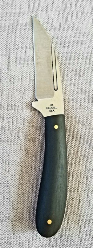 J.B. Caudill  Wharncliffe fixed blade..coa..magnetic sheath/slip..7.25 oal.2.75 sharp.52100 Fullers