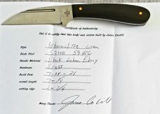 J.B. Caudill  Wharncliffe fixed blade..coa..magnetic sheath/slip..7.25 oal.2.75 sharp.52100 Fullers