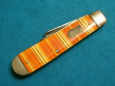 VINTAGE FANCY CANDY STRIPE HANDLE UTICA FOLDING POCKET SWELL END JACK KNIFE KNIVES OLD PARTS REPAIR