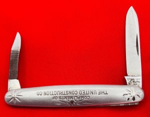 Vintage NEW YORK KNIFE CO 2-Blade Etched Aluminum Shadow Pen Folding Pocket Knife c.1882-1931