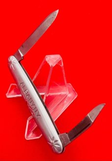 Vintage NEW YORK KNIFE CO 2-Blade Etched Aluminum Shadow Pen Folding Pocket Knife c.1882-1931
