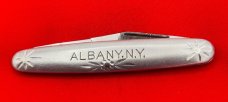 Vintage NEW YORK KNIFE CO 2-Blade Etched Aluminum Shadow Pen Folding Pocket Knife c.1882-1931
