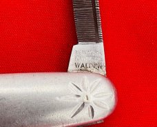 Vintage NEW YORK KNIFE CO 2-Blade Etched Aluminum Shadow Pen Folding Pocket Knife c.1882-1931
