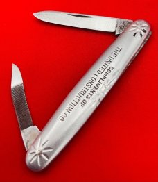 Vintage NEW YORK KNIFE CO 2-Blade Etched Aluminum Shadow Pen Folding Pocket Knife c.1882-1931