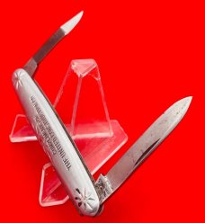 Vintage NEW YORK KNIFE CO 2-Blade Etched Aluminum Shadow Pen Folding Pocket Knife c.1882-1931