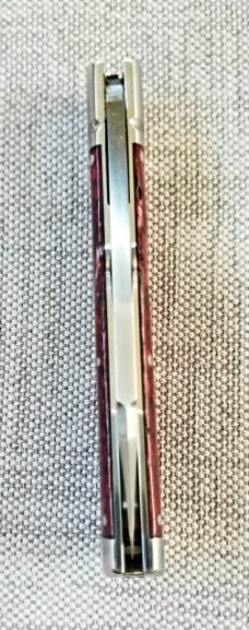 K'roo Custom Native Knife,coa/ slip, 4".Burgundy Giraffe bone..black accents..rwl34. Filework 
