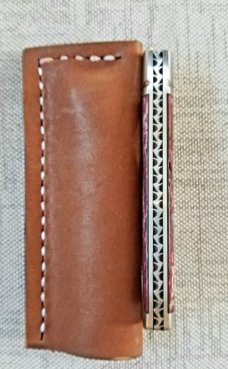 K'roo Custom Native Knife,coa/ slip, 4".Burgundy Giraffe bone..black accents..rwl34. Filework 