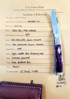 K'roo Custom Native Knife,coa/ slip, 4".Burgundy Giraffe bone..black accents..rwl34. Filework 
