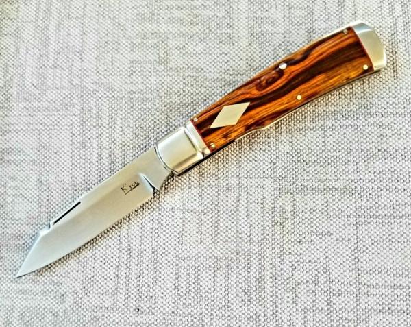 K'roo Custom Native Knife,coa/ slip, 4".Desert Ironwood w/ red accents..fulted..rwl34. Filework 