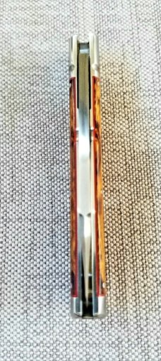 K'roo Custom Native Knife,coa/ slip, 4".Desert Ironwood w/ red accents..fulted..rwl34. Filework 