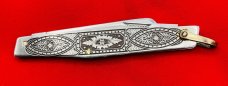 Vintage ARNEX STAINLESS JAPAN 2-Blade Large Pen Pocket Knife Embossed Metal Native AmerIcan Chief