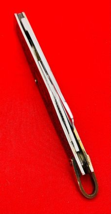 Vintage ARNEX STAINLESS JAPAN 2-Blade Large Pen Pocket Knife Embossed Metal Native AmerIcan Chief