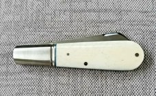 Michael du Plessis Giraffe bone Barlow..3.75".N690.blue liners.spacers..fluted bolsters.coa/pouch 