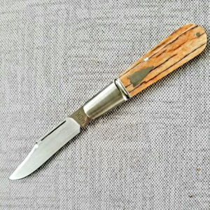 Michael du Plessis Giraffe bone Barlow..3.75".N690.white liners.spacers..fluted bolsters.coa/pouch