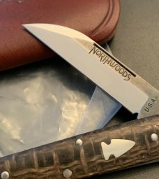 NORTHWOODS KNIVES GEC SMOKE BURLAP HANDLE BEAR LAKE POCKET KNIFE RARE