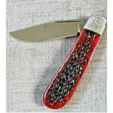 Rusty Preston Jigged bone Trapper.4 3/8" closed...Cpm154..crosshatched bolsters..coa with pouch