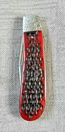 Rusty Preston Jigged bone Trapper.4 3/8" closed...Cpm154..crosshatched bolsters..coa with pouch