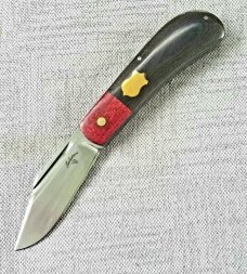 Vincenzo Balistreri Custom Lanny, 4".N690.. Red Burlap and Dark OD linen micartamicarta,brass shield