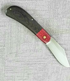 Vincenzo Balistreri Custom Lanny, 4".N690.. Red Burlap and Dark OD linen micartamicarta,brass shield