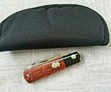 Willem Steenkamp Modern Spear Barlow..4" ..Rwl34..Cocobolo and Micarta,red accents. pouch.