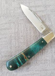 Kroo Dyed Maple Burl Mini Zulu..N690..3.5" closed..steel bolsters and liners..coa and sliplsters