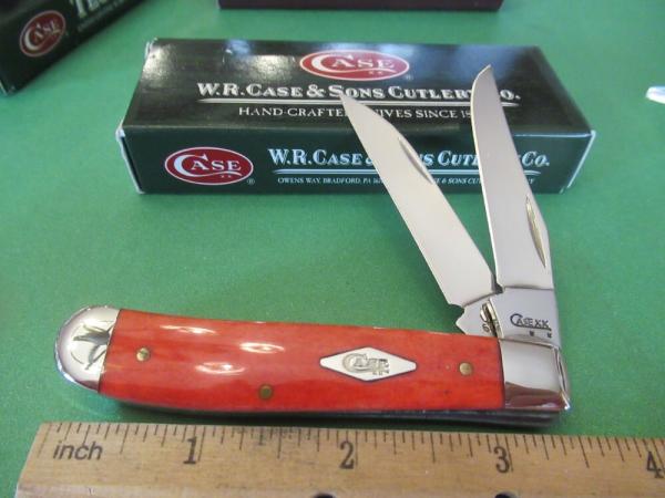 Case XX 2008 Smooth Red Bone Wharncliff Blade Mini Trapper Pattern # 6207W SS Case XX 2008 Smooth Red Bone Wharncliff Blade Mini Trapper Pattern # 6207W SS