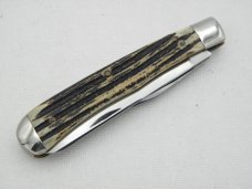 Queen Cutlery #19  Trapper Winterbottom bone with Glazed Finished Blades:  4 1/8” closed,