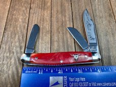 Hen and Rooster Bertram Cutlery Solingen Germany Cattle Rustler Stockman Red Swirl Acrylic 