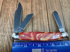 Hen and Rooster Bertram Cutlery Solingen Germany Cattle Rustler Stockman Red Swirl Acrylic 