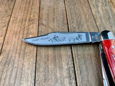Hen and Rooster Bertram Cutlery Solingen Germany Cattle Rustler Stockman Red Swirl Acrylic 