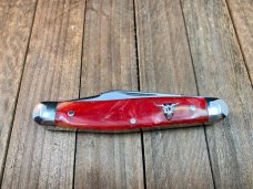 Hen and Rooster Bertram Cutlery Solingen Germany Cattle Rustler Stockman Red Swirl Acrylic 