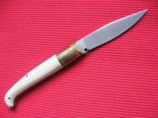 Vintage Italian Indiana Engraved Bolster Button Open/Close Knife.