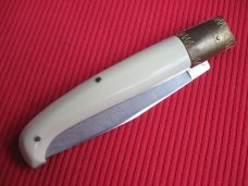Vintage Italian Indiana Engraved Bolster Button Open/Close Knife.