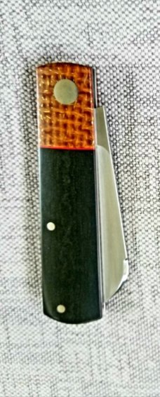 Willem Steenkamp Modern Sheepsfoot Barlow..3.5" ..Rwl34..Richlite and Kevlar..,red accents.slip&pouc