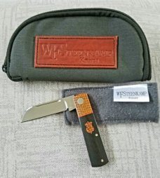 Willem Steenkamp Modern Sheepsfoot Barlow..3.5" ..Rwl34..Richlite and Kevlar..,red accents.slip&pouc
