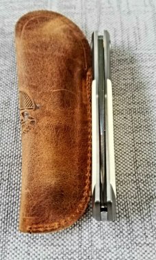 Viper Hug..Sacha Thiel Collab...Ivory G10..M390..4" closed...bolsters and caps w/tube...Leather slip