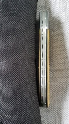 Sacred Bear/Tory Utt Lanny His  Damascus blade,shield and bolsters,Torched Paper Micarta..4" closed