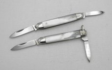 TWO KNIVES - Queen Cutlery #6 and #8 Senator Pens in Pearl, 2 ½” closed,