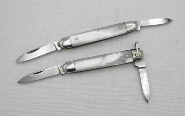 TWO KNIVES - Queen Cutlery #6 and #8 Senator Pens in Pearl, 2 ½” closed,