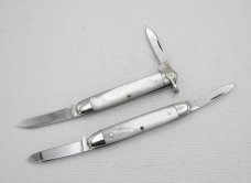 TWO KNIVES - Queen Cutlery #6 and #8 Senator Pens in Pearl, 2 ½” closed,